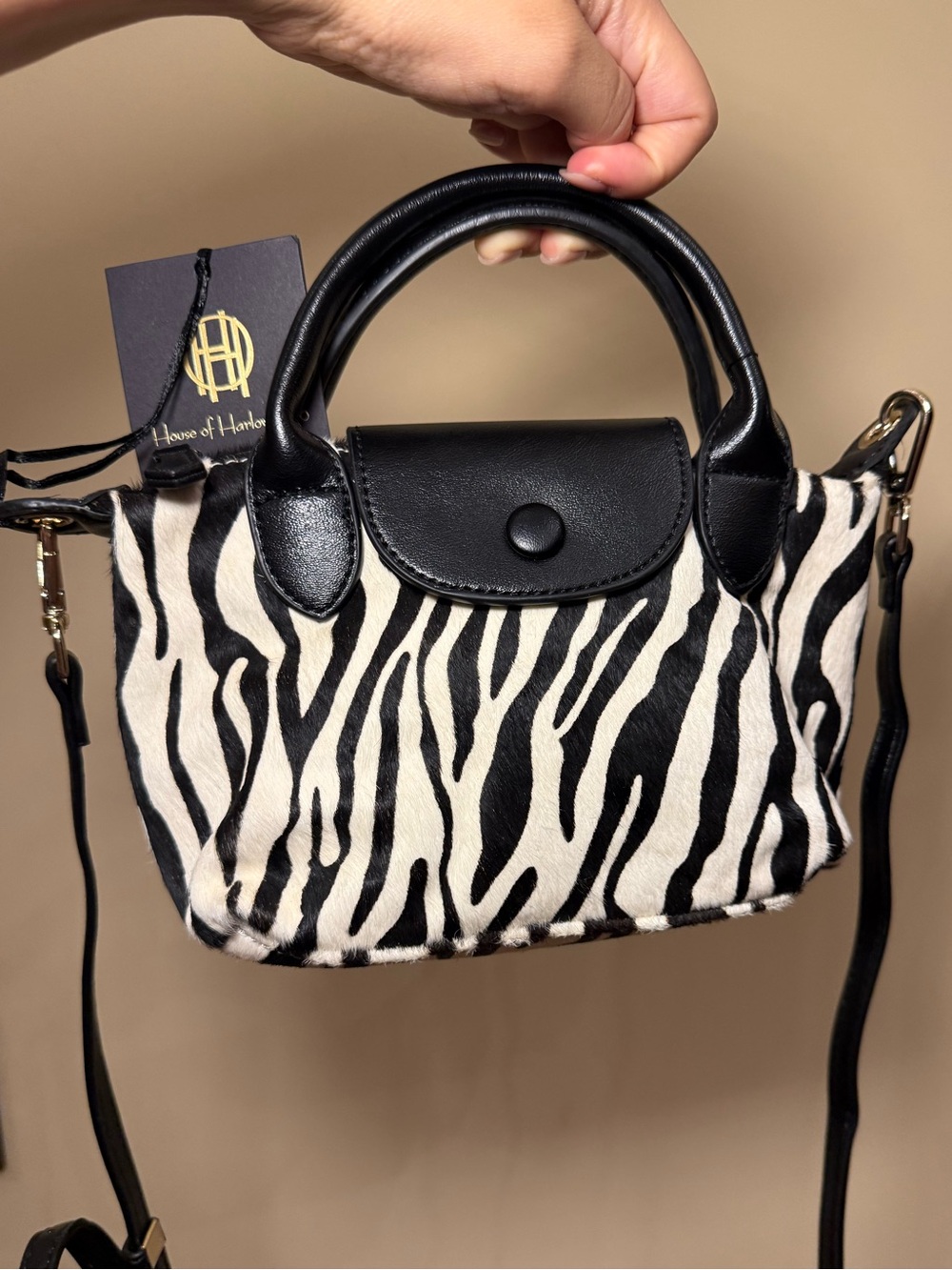 NWT House of Harlow 1960 Zebra Hair Print Small Top Handle Crossbody Minj Bag